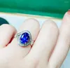 Cluster Rings LR2023 Blue Sapphire Ring 2.62ct Real Pure 18K Natural Unheat Royal Gemstone Diamonds Stone Female