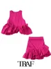 Dwuczęściowa sukienka Traf 2023 Summer Women 2pcs Solidny kolor swobodny mody Puchniętą kamizelkę na bronie seksowna plisowana spódnica 230419