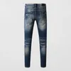 Jeans da uomo High Street Fashion Uomo retrò blu scuro elasticizzato skinny fit in pelle strappata pantaloni di marca hip hop firmati