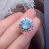 Cluster Rings Sky Blue Natural Real Topaz Ring 925 Sterling Silver Luxury Style