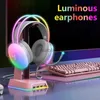 Mobiltelefonörlurar kattörörspel hörlurar RBG LED Light Girl Gamer Wired Headset Stereo Game Cat Earphone PC Earbud med MIC för surfplatta PS4 PS5 YQ231120