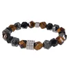 Natural Tiger Eye Stone Braid Volcanic Stone Bracelet Elastic Rope Bracelet Birthday Gifts