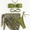 Swim Wear Seksowne i ostrożne garnitur bikini zebrany z paskiem kąpielowym z paskiem sznurkowym Wydrukowana dzielona spódnica Trzyczęściowy zestaw AA230419
