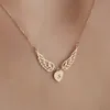 Pendant Necklaces carved letters angel wings heart shaped pendant necklace womens stainless steel jewelry childrens name initial Mothers Day gift 231120