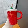 Tasses Père Noël Tasse Avec Paille Tasse En Céramique Lait Café Créatif Cadeau De Vacances Couple Eau