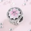 Charme de fleur de magnolia rose en argent sterling véritable pour la fabrication de bracelets de chaîne de serpent Pandora Accessoires pour femmes Bracelet Bijoux DIY Charms avec coffret d'origine