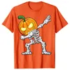 Camisetas masculinas Halloween Boys Dabbing Skeleton Scary Pumpkin Jack o Lantern T-shirt Graphic Tee