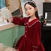 Girl's Dresses Girl Long Sleeve Kids Clothing Children's Party Princess Warm Winter Children Christmas Wine Red 4 14Y 231118