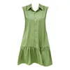 Casual Dresses Summer Women Sleeveless Dress Polo Collar Elegant Loose Fit Solid Color Mid Length For Holiday Sundress