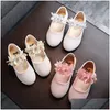 Sneakers Kids Girls Pearl Crystal Princess Shoes Wedding Dress Non Slip Pu Leather Flat Dance for Children 230322 Drop Delivery Baby DH2JE