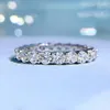 Anéis de Cluster Primavera Qiaoer 925 Prata Esterlina 3mm Diamantes de Alto Carbono Gemstone Banda de Casamento Romântico Casal Anel Fine Jewelry Presentes