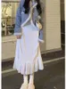 Arbeitskleider Koreanischer Anzug Frau Elegantes Träger-Midikleid Lässige Langarm-Grundoberteile Schlanke reine Farbe 2-teiliges Set Design 2023 Frühling