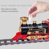 Trógio de trem de trilhos elétricos para meninos 47 com fumaça de fumaça leve motor de vapor clássico leve a vapor