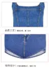 Abiti da lavoro Kpop IVE Donna Sexy senza maniche con spalle scoperte Gilet in denim Sling Top Crop Top Blu Minigonna a vita alta Nightclub Girl Set 2 pezzi