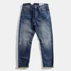 Jeans pour hommes Automne Chunky Oreille Rouge Micro Élastique Vintage Plissé Jambe Droite Pantalon Bleu Décontracté