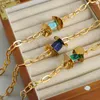 Ожерелья с подвесками Minar, винтажное 18-каратное золото с PVD-покрытием, титановая сталь, синий, зеленый, натуральный камень, агат, кубики Rammel, колье для женщин