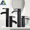 Badrumsvaskkranar Rozin Matte Black Basin kran Däck monterad Single Spake Crane Waterfall Brass Tap Cold Water Mixer TAPS 230419