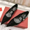 2023 Dress Shoes High Heels Sandals Women's Wedding Pumps Shoes Women Summer Designer Pointed Toe Black Bowtie Fashion Canvas Party With Box -K390