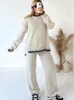 Womens Two Piece Pants Striped Knitted Set for Casual Splicing ONeck Long Sleeve Sweater High Waist Loose Winter 231118
