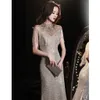 Silver Mermaid Cocktail Dress Beading Tassel Bling High-Collar Applique Sequined Formal Exquisite Prom Fishtail Evening Gown New