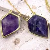 Collane con ciondolo Natura Ametista Pietra preziosa Pentagono Fascino Geometria viola Clavicola Gioielli Regali di festa unisex