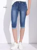 Women's Jeans Woman's Black Denim Pants Ladies Cropped Trousers Skinny Knee Length Women Elastic High Waist Mom Oversize