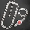 Pendant Necklaces Silver Color 20mm Prong Miami Cuban Link Chain Necklace For Women Iced Out 2 Row Rhinestones Square Choker Jewelry