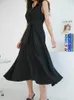 Robes décontractées femmes printemps été élégant Midi robe noire mode coréenne sans manches a-ligne fête Vestidos femme Vintage vêtements