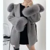 Womens Fur Faux size womens coat genuine leather winter jacket natural fox fur collar cuffs hood cashmere wool 231118