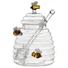 Storage Bottles Cute Glass Honeycomb Tank Kitchen Tools Honey Container With Dipper And Lid Bottle For Wedding Party Home