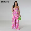 Combinaisons pour femmes Barboteuses CM.YAYA Femmes INS Fleur Sans Bretelles Bowkot Plissée Jambe Large Combinaison Droite 2023 Vacances Plage Combishort Une Pièce Costume Barboteuse P230419