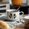 Koppar tefat retro keramiska kaffemuggar fat sätter kreativ tulpanblomma mönster kopp för mjölk te vatten dryck efterrättplatta