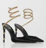 Элегантный бренд Rene Caovilla Margot Sandals обувь для хрустальных спиральных оберточных ремешков высокие каблуки высокие каблуки заостренное платье для вечеринки Lady Pump Eu35-43