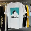 Designer Mode Kläder T-shirts Hiphop T-shirts Rhude American High Street Crowd Skylt Solnedgångstryck Lös T-shirt i bomull män kvinnor Par Sommar