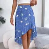 Skirts Down For Women Short Women's Casual Floral Asymmetrical Ruffle Hem Mid High Split Skirt Long Pleated