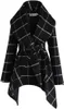 冬のジャケットの女性ラペルショールアースカラーウォームファッションふわふわウールブレンド格子縞のコート80x6p