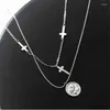 Pendant Necklaces Temperament Round Brand Angel Female Silver Plated Jewelry Personality Double Cross N242