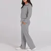 Damen-Kapuzenpullover, einfarbig, Outfit, Damen-Sweatshirt, Hosen-Set, Revers, Reißverschluss, Ausschnitt, weites Bein für modisch