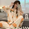 Vêtements de nuit pour femmes Bear Cartoon coton imprimé pour femmes coréen Cardigan Home Wear printemps et automne manches longues haut de couchage pantalon