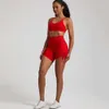 Lu Align Damen-Sport-Outfits, einfarbig, nahtlos, Fitnessstudio, Zitronen-Set, Trainingskleidung, 2-teiliger Fitness-Anzug, BH-Oberteil mit überkreuztem Rücken und Shorts mit hoher Taille, Lemon Lady Gry, Sport-Mädchen