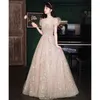 Runway Dresses Fairy Celebrity Light Champagne Puff Sleeve Bridal Wedding Charming Pleated Sequins Shiny Applique Party Prom Gowns 2023