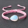 Link armbanden roze draad dames armband charme kwarts kristal hanger handgemaakte gevlochten verstelbare knopen armbanden meisje genezende sieraden