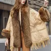 Dames Donsparka's 2023 Winter Duck Jacket Dames Witte Poncho's Losse Luxe Grote Natuurlijke Wasbeer Bontkraag Warm Streetwear 231120