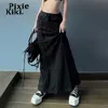 Rijren Pixiekiki Streetwear Y2K Drawstring Lage Rise Maxi Skirts Womens 2023 Fall Fashion Black Long Rok P77-CZ30 P230420