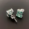 Stud Earrings Blue Green Emerald Cut Moissanite Screwback Women 925 Sterling Silver Diamond Ear Studs Platinum Plated Gift