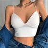 Women's Tanks Cami Seamless Crop Top Underwear Wire Free V Shaped Camisole Thin Straps Striped Solid Bralette Lingerie Tube Tops 230419