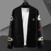 Men's Trench Coats Geek Trendy Embroidery Knitted Cardigan Overlay Sweater Coat Thin Autumn Checker Top M-5xl