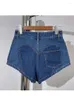 Damen Shorts Sexy Strassbesatz Hohe Taille Denim Blau Unregelmäßiger Schlitz Love Panels Vintage Design 2023 Damen Streetwear