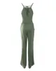 Jumpsuits voor dames rompers Halter Cutout Pocket Design Wide Leg Jumpsuit Women Over het algemeen broek jumpsuit mouwloze Hollow Out Sexy Spring Summer P230419