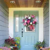Dekorativa blommor Blomma Door Hanger Basket Pink Berry Wildflower Wreath Spring och Summer Floral Hang Home